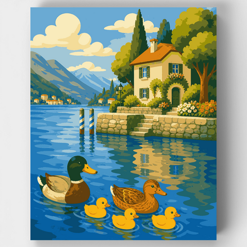 Duck Family on Lake Como - Paint by Numbers Kit