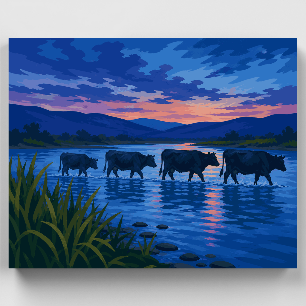 Cruce del río al atardecer - Kit de pintura por números — Estándar