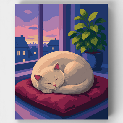 Dusk Windowsill Cat Nap - Paint by Numbers Kit
