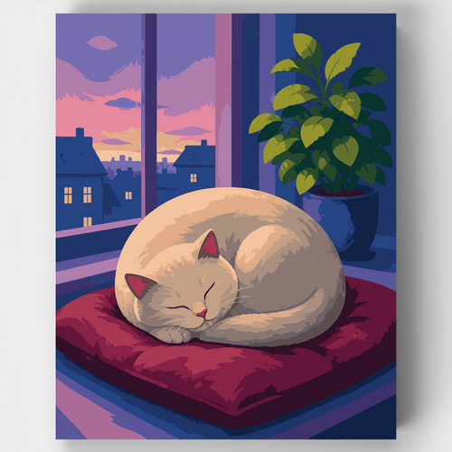 Dusk Windowsill Cat Nap - Paint by Numbers Kit
