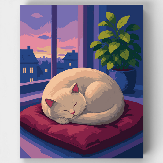 Dusk Windowsill Cat Nap - Paint by Numbers Kit