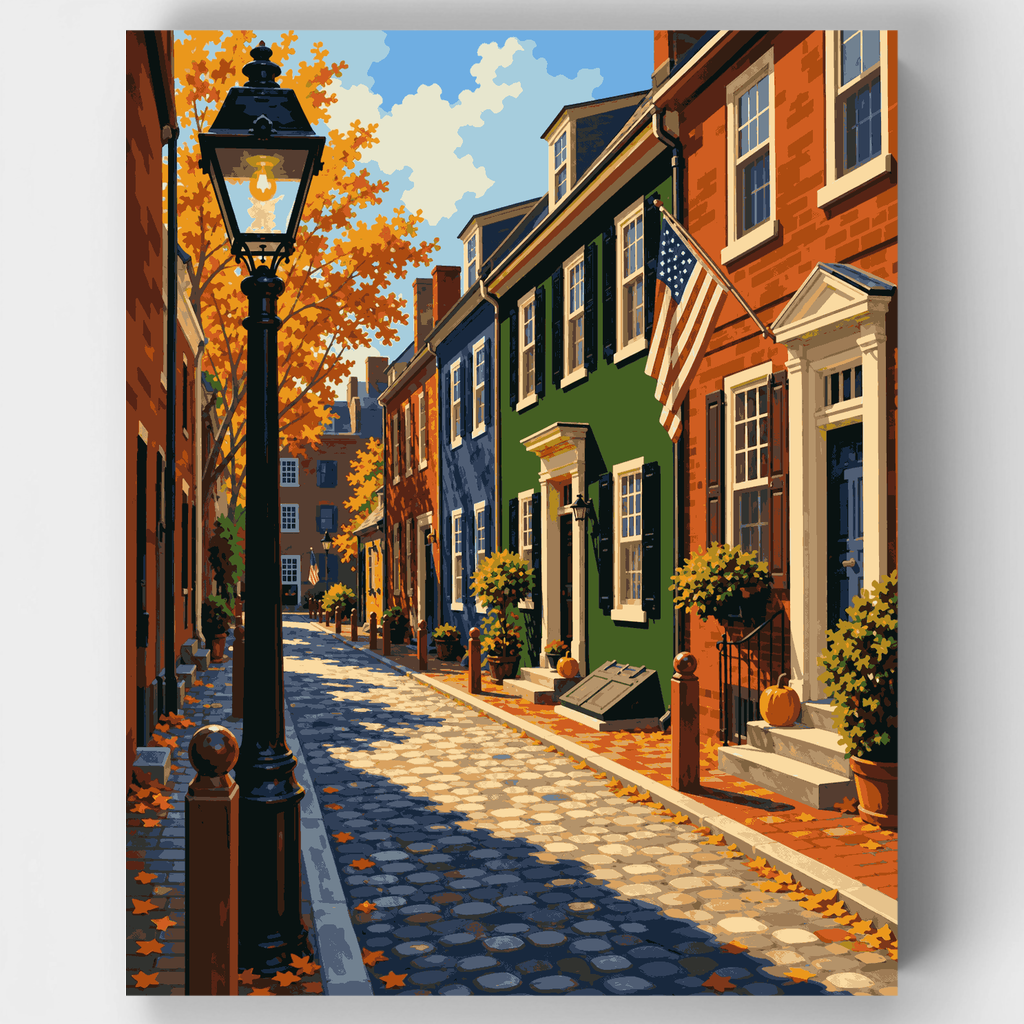Elfreth's Alley en otoño - Kit de pintura por números — Estándar