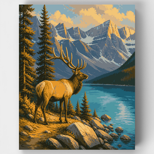 Elk at Lake Moraine - Paint by Numbers Kit