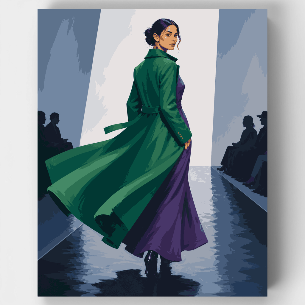 Kit de pintura por números: Desfile de moda en abrigo esmeralda — Estándar