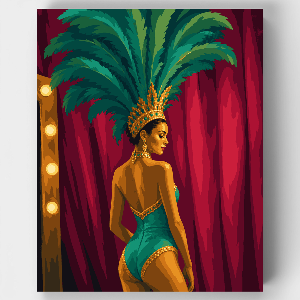 Kit de pintura por números - Showgirl de plumas esmeralda — Estándar