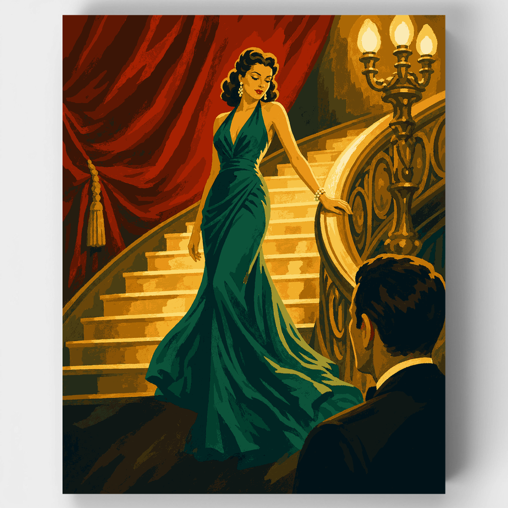 Kit de pintura por números - Descenso del vestido esmeralda — Estándar