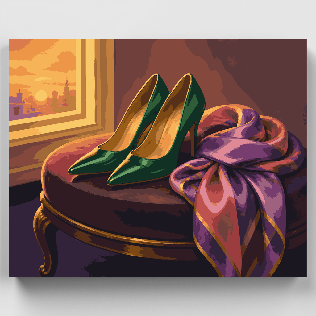 Tacones Esmeralda y Pañuelo de Seda - Kit de Pintura por Números — Estándar