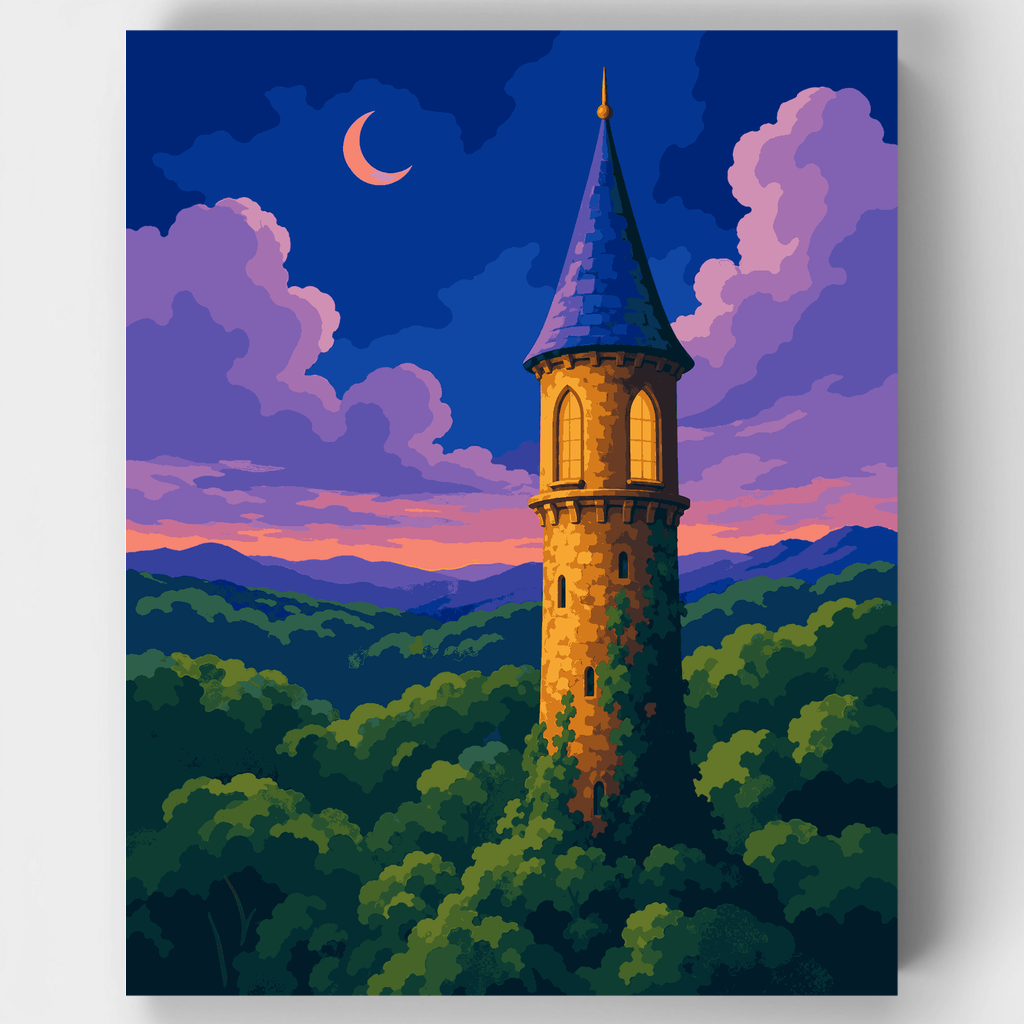 Torre encantada al atardecer - Kit de pintura por números — Estándar