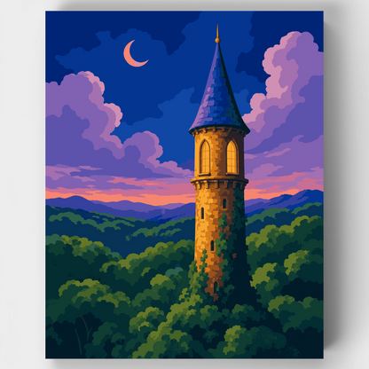 Enchanted Tower at Twilight - Paint by Numbers Kit