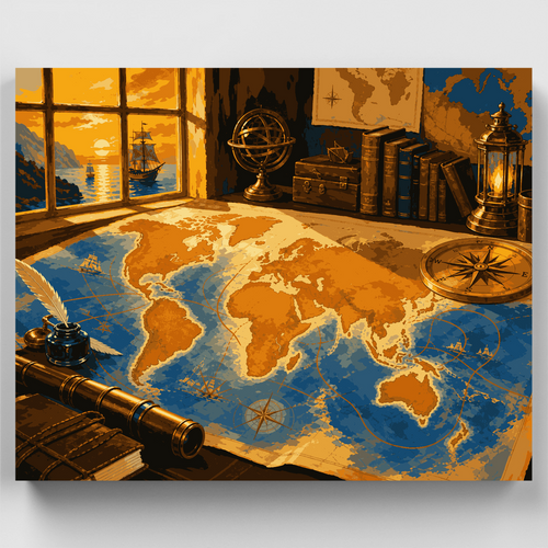 Explorer's World Map - Paint by Numbers Kit