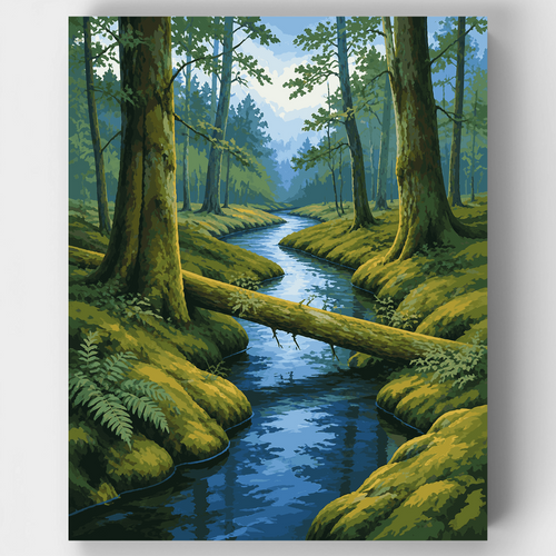 Fallen Log Forest Stream - Paint by Numbers Kit