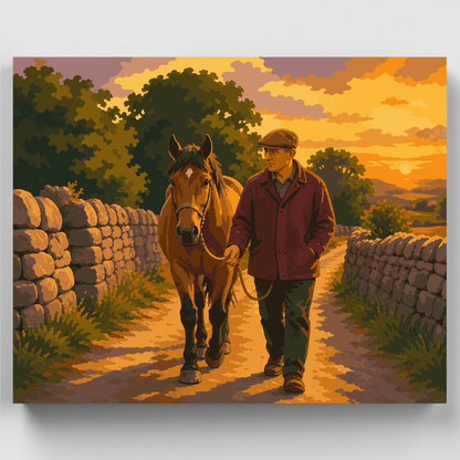 Farmer and Chestnut Horse - Paint by Numbers Kit