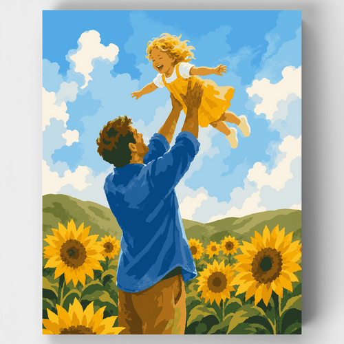 Father and Daughter in Sunflower Field - Paint by Numbers Kit