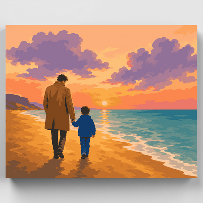 Father and Son Sunset Beach Walk - Paint by Numbers Kit
