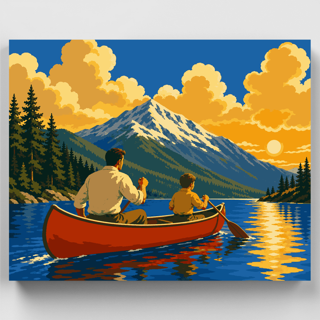 Kit de pintura por números - Travesía en canoa por el lago de montaña para el Día del Padre — Estándar