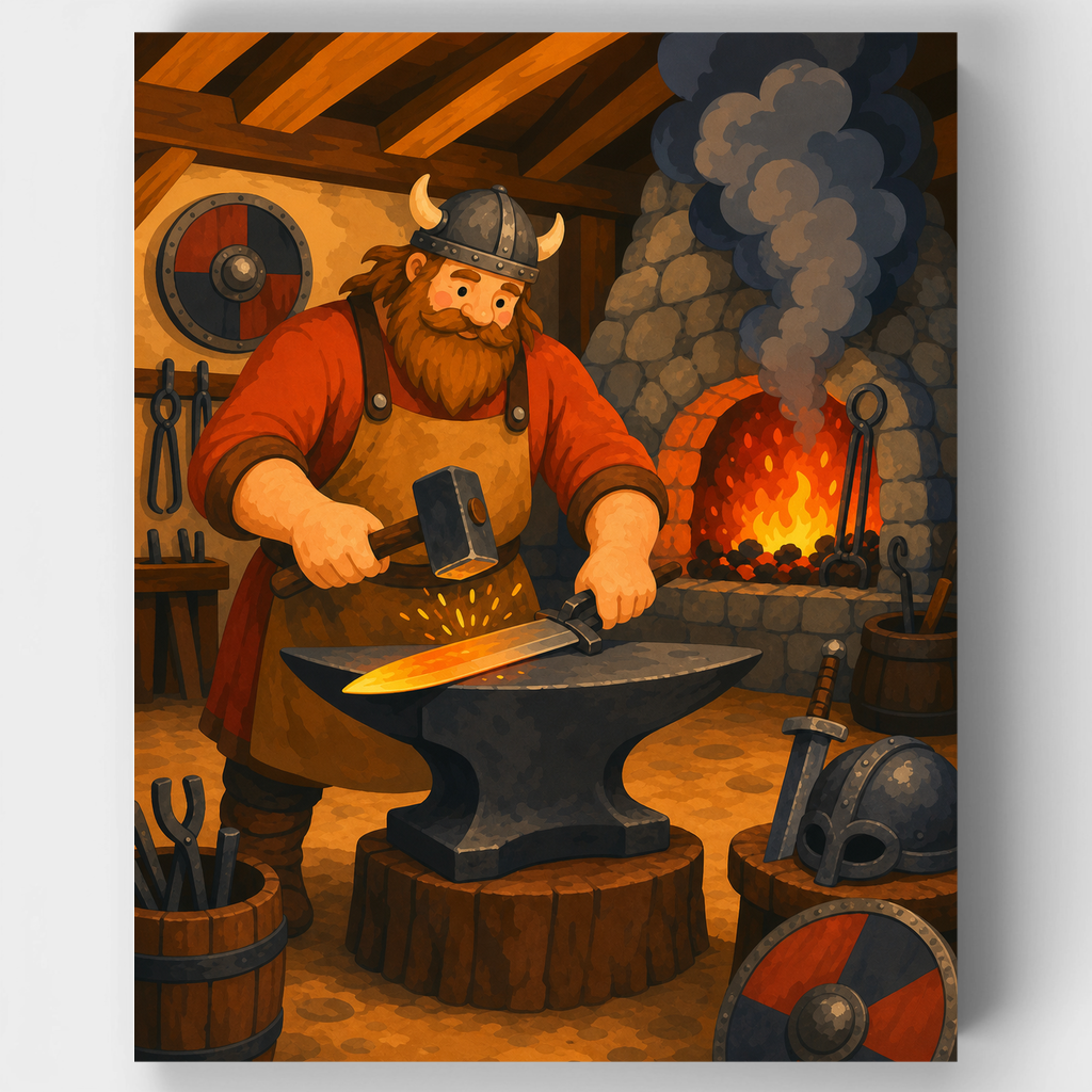 Kit de pintura por números - Fragua de herrero vikingo — Estándar