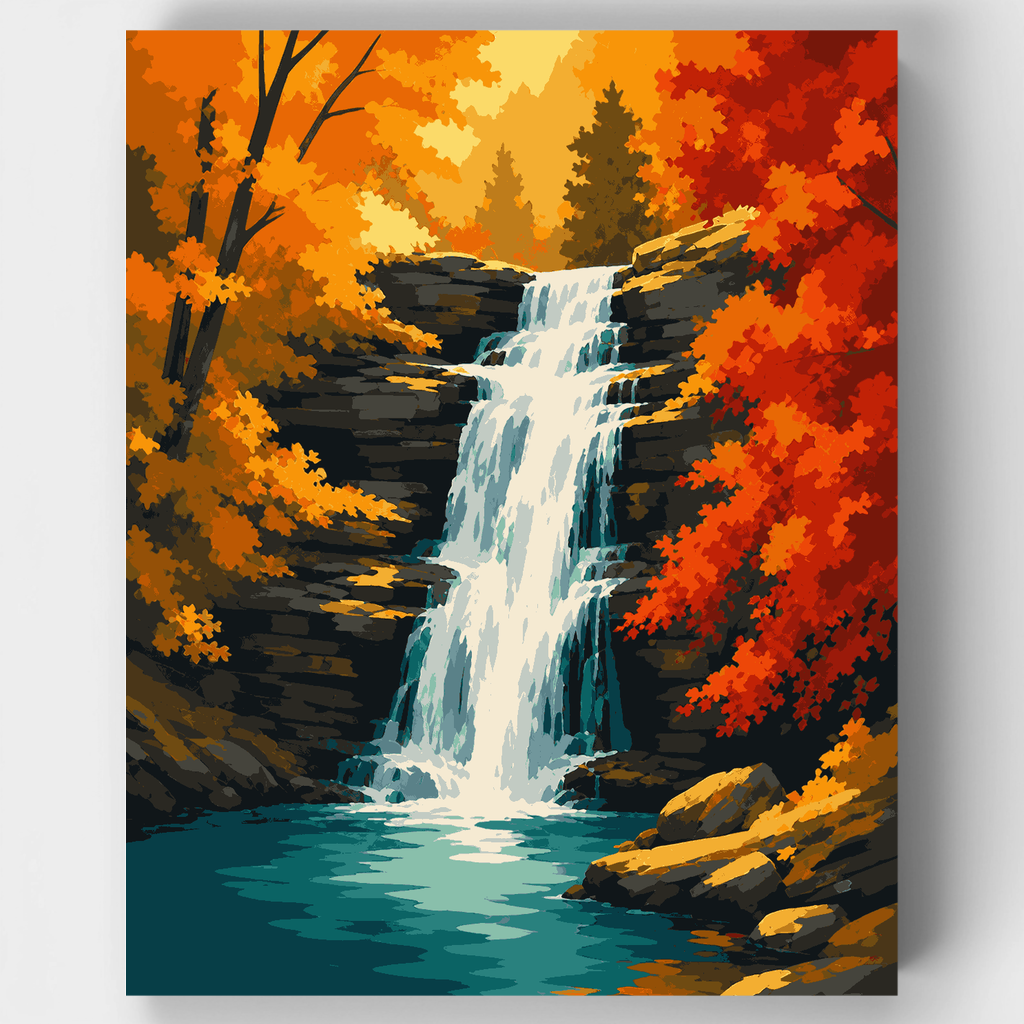 Cascada del bosque ardiente - Kit de pintura por números — Estándar