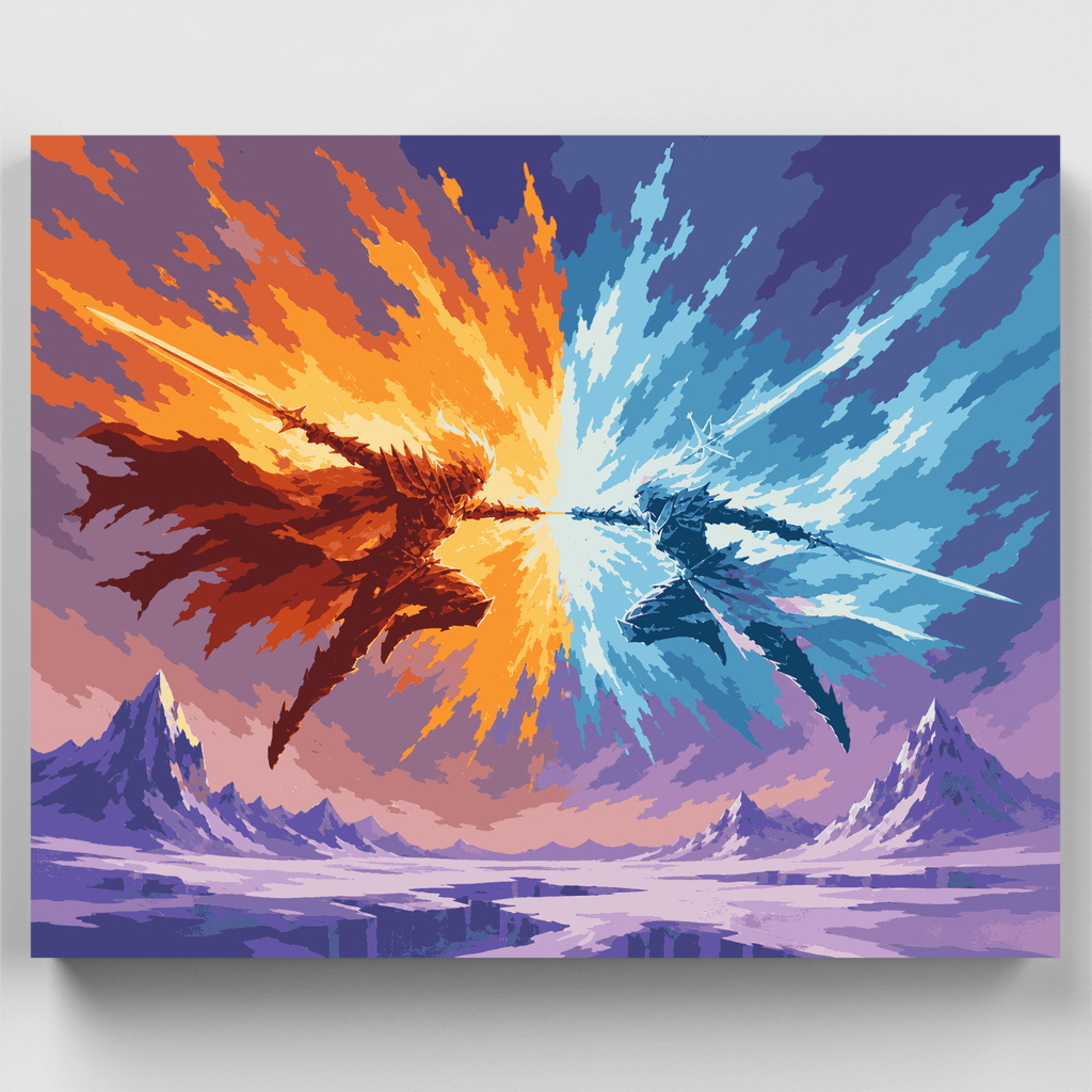 Enfrentamiento de Fuego vs. Hielo - Kit de Pintura por Números — Estándar