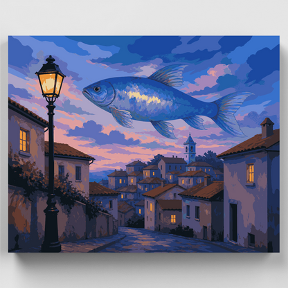 Fish Above the Village - Paint by Numbers Kit