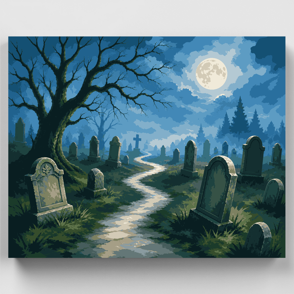 Sendero del cementerio con niebla - Kit de pintura por números — Estándar