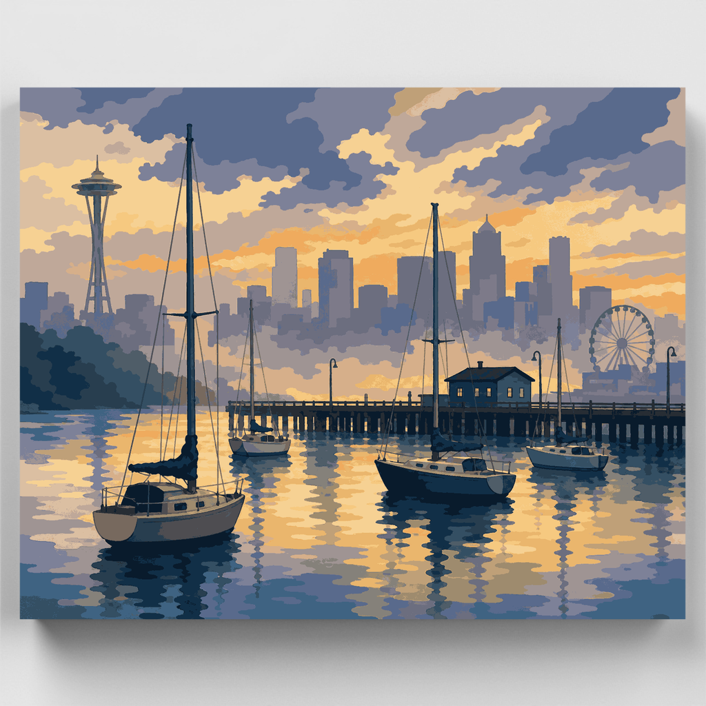 Kit de pintura por números - Veleros en el puerto con niebla — Estándar