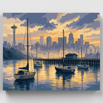 Foggy Harbor Sailboats - Paint by Numbers Kit