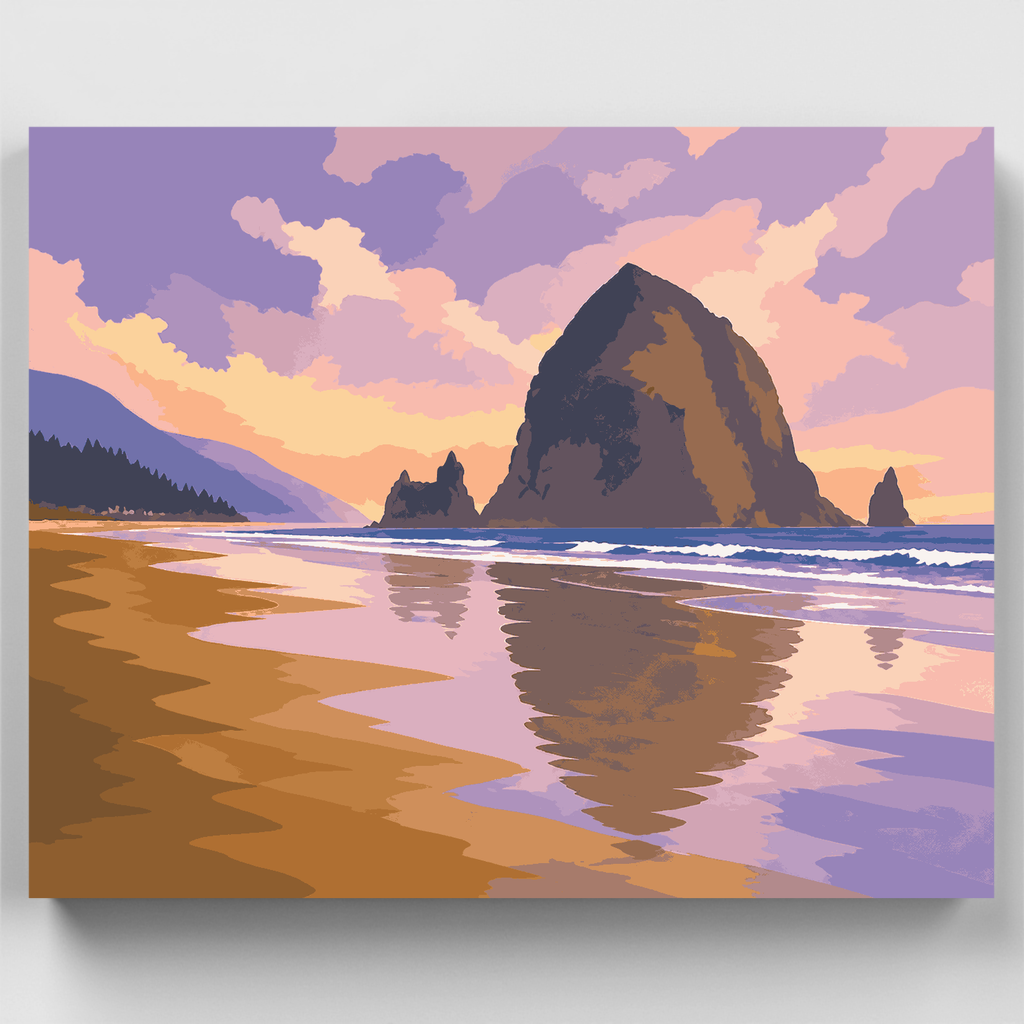 Kit de pintura por números - Haystack Rock entre la niebla — Estándar