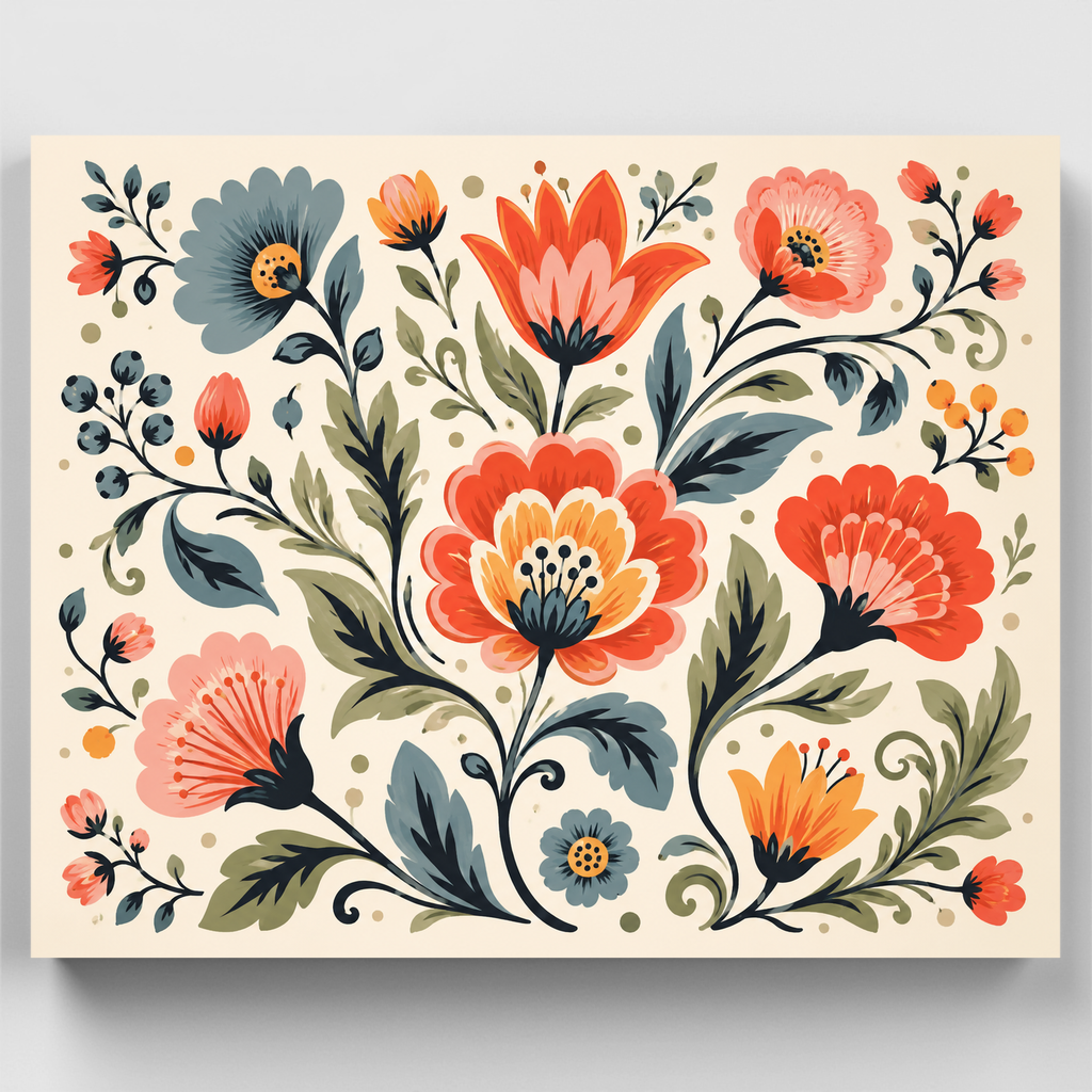 Kit de pintura por números - Folk Floral Bloom — Estándar
