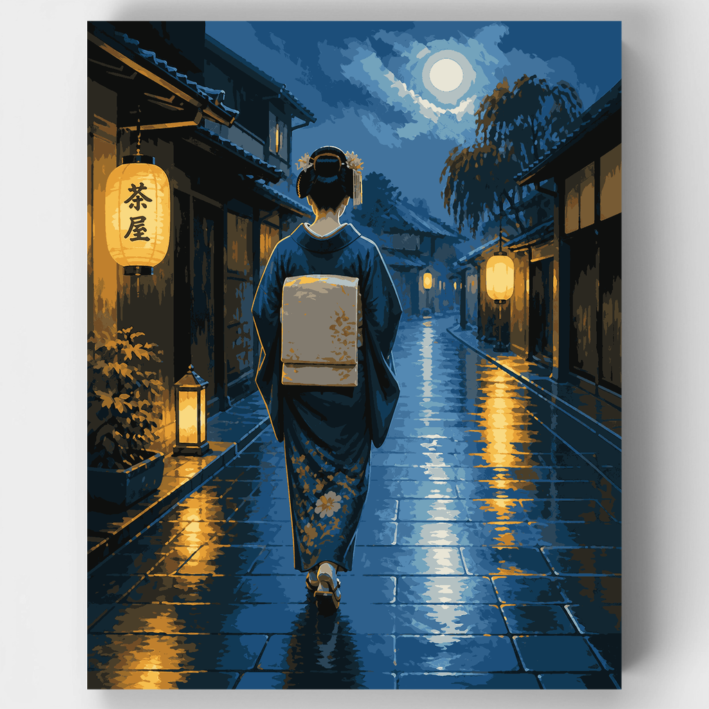 Geisha bajo la lluvia - Kit de pintura por números — Estándar