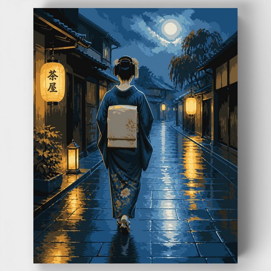 Geisha in the Rain - Paint by Numbers Kit