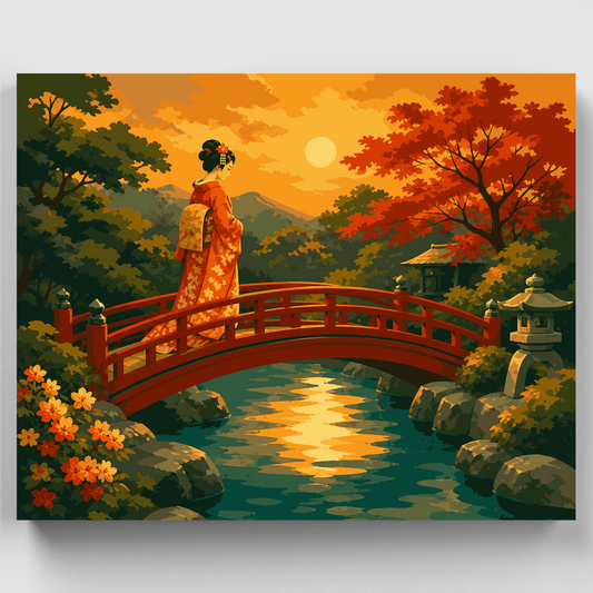 Geisha on the Red Bridge - Paint by Numbers Kit