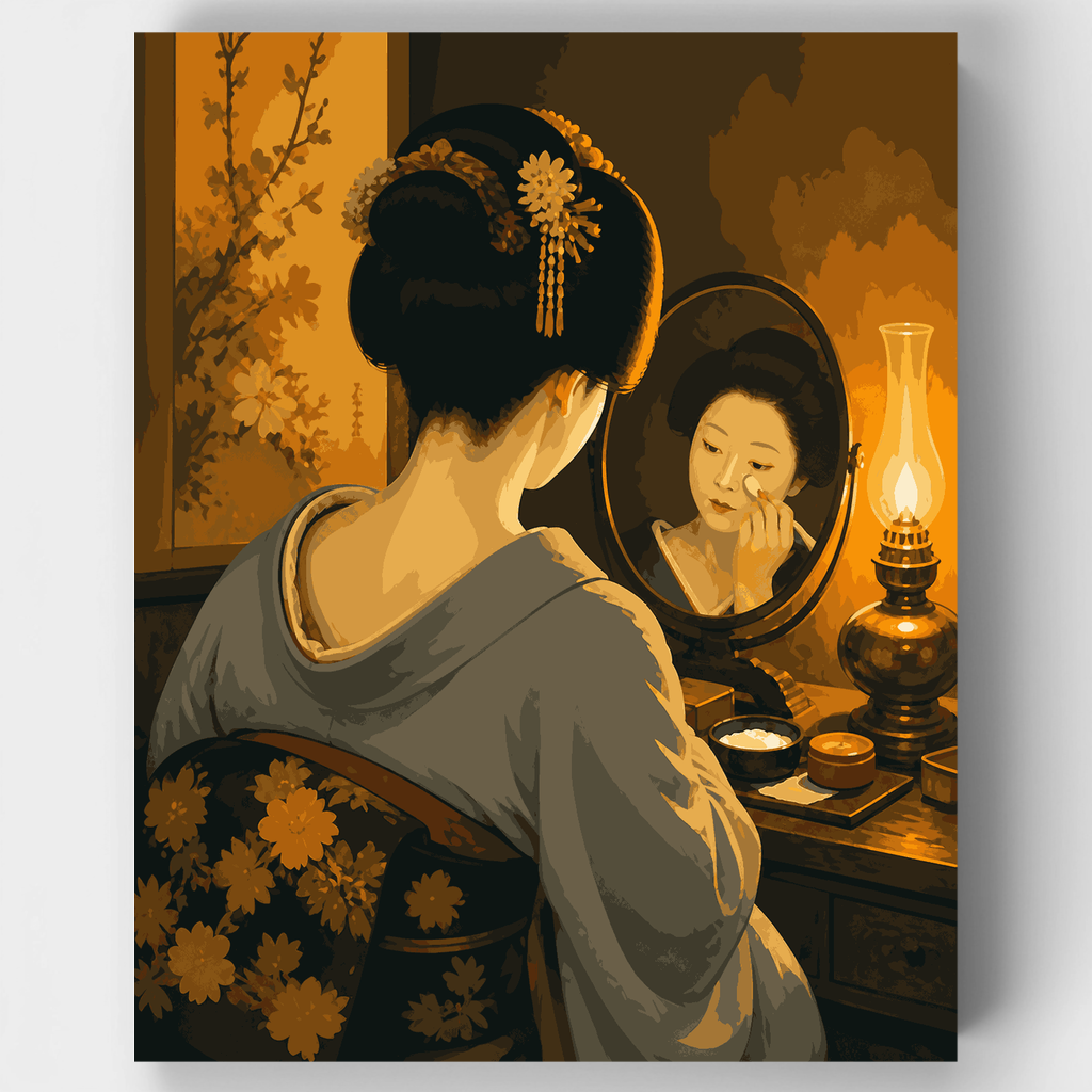 Espejo iluminado por la lámpara de la geisha - Kit de pintura por números — Estándar