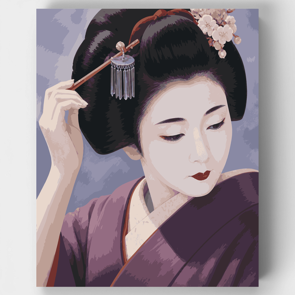 Geisha's Silver Hairpin - Paint by Numbers Kit