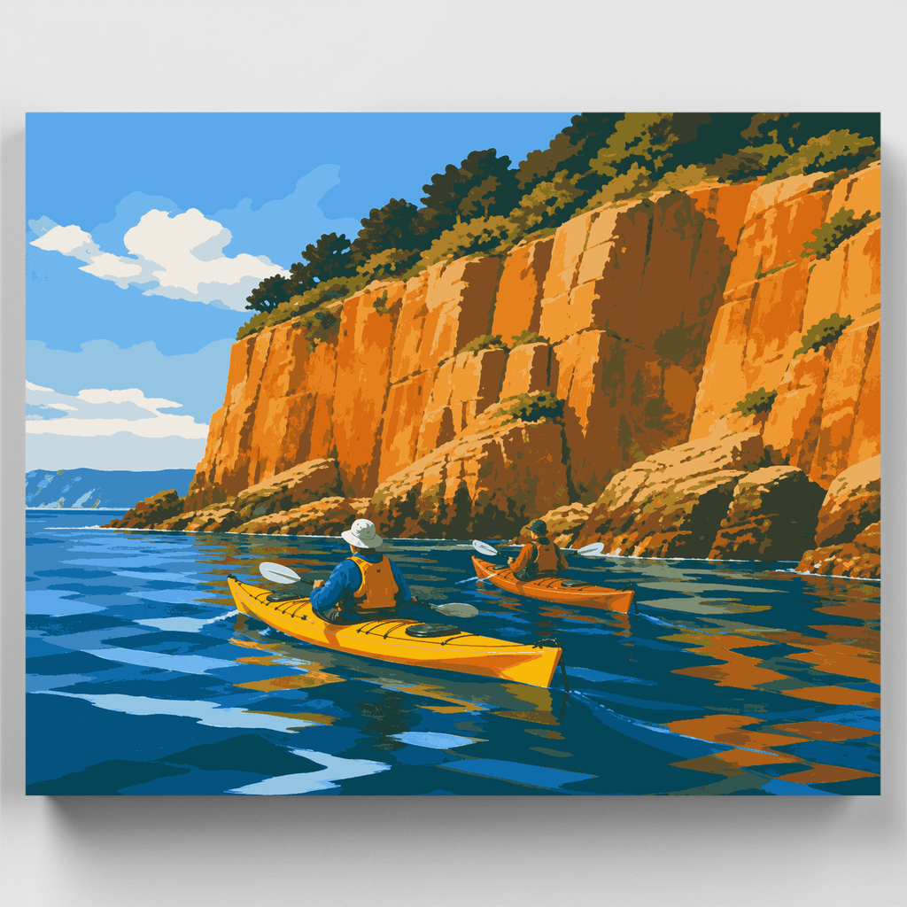 Kayakistas en los acantilados dorados - Kit de pintura por números — Estándar