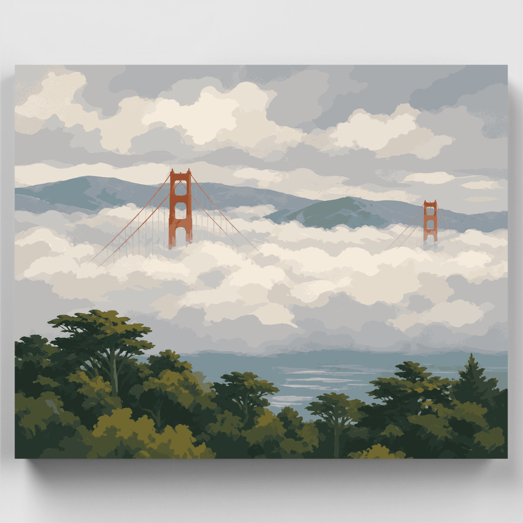Golden Gate sobre la niebla - Kit de pintura por números — Estándar