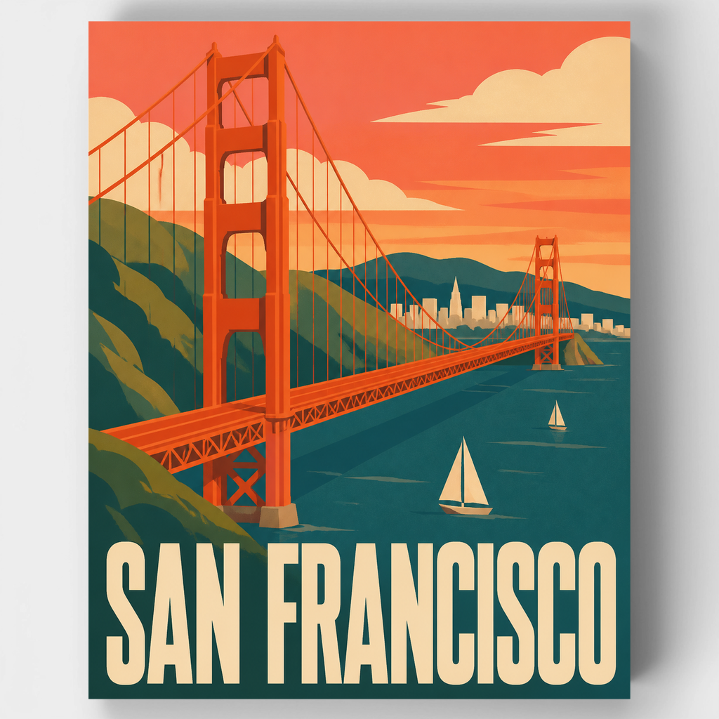 Golden Gate Travel Poster - Paint by Numbers Kit