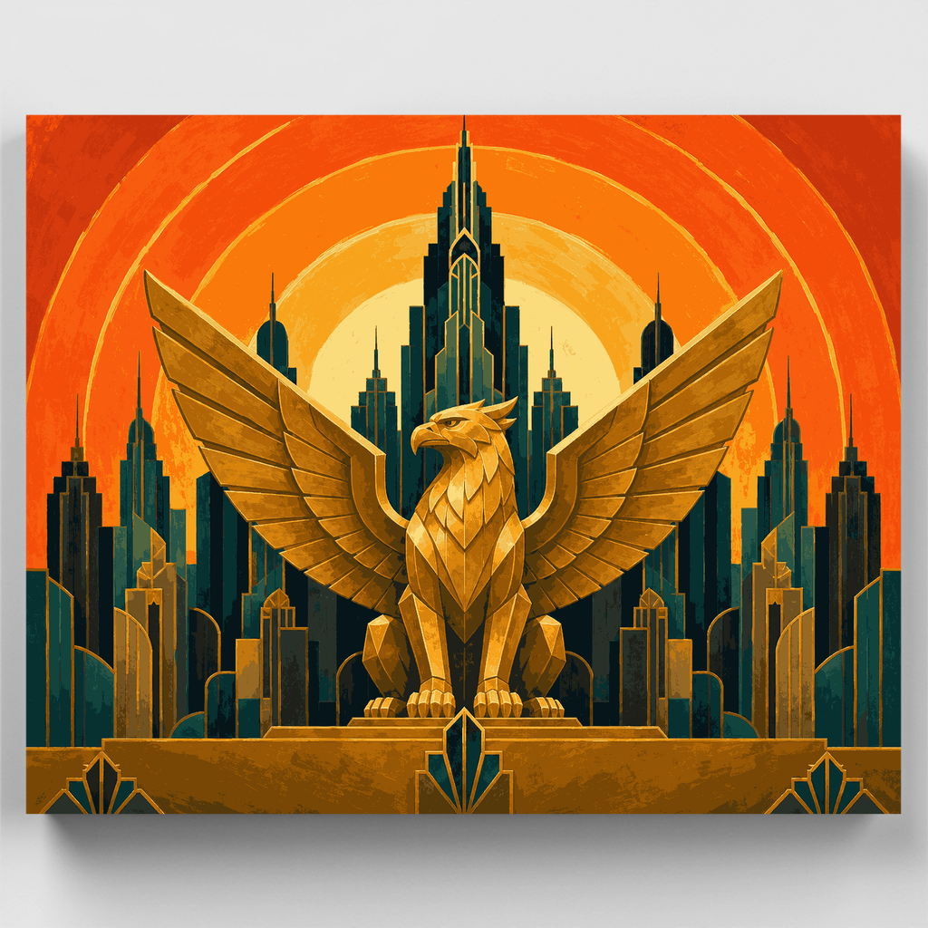Kit de pintura por números: Paisaje urbano Art Déco de Golden Griffin — Estándar