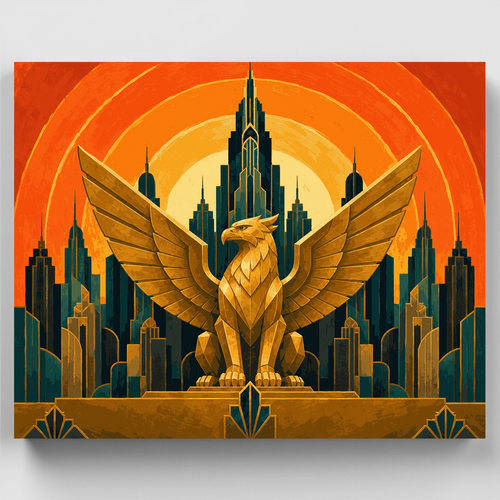 Golden Griffin Art Deco Cityscape - Paint by Numbers Kit