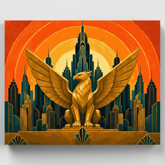 Golden Griffin Art Deco Cityscape - Paint by Numbers Kit