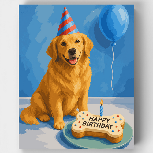 Golden Pup's Birthday Bash - Paint by Numbers Kit