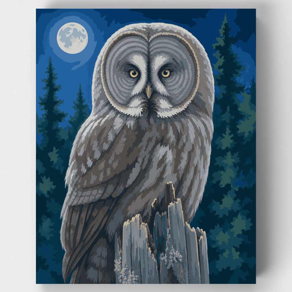 Great Grey Owl Under Moonlight - Paint by Numbers Kit
