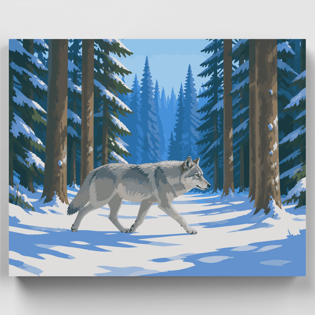 Kit de pintura por números - Sendero invernal del lobo gris — Estándar