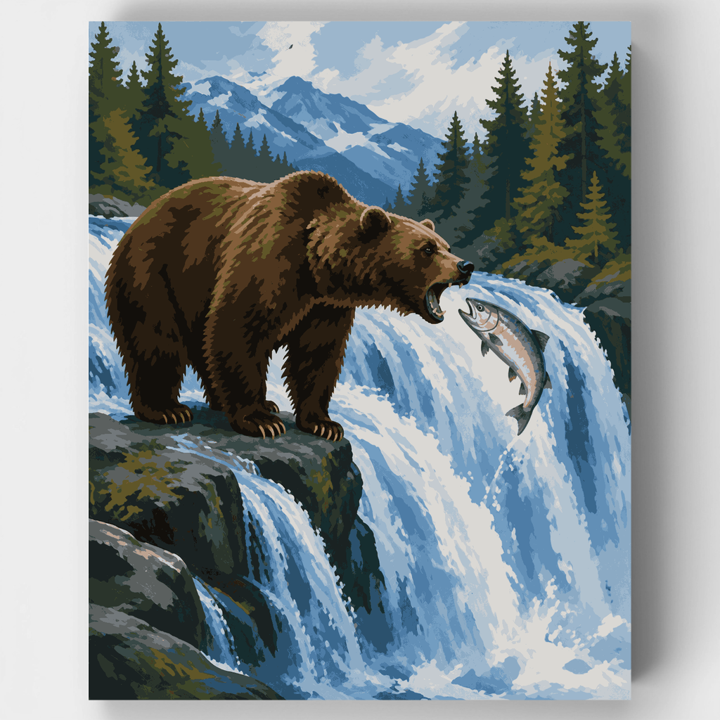 Grizzly's Waterfall Catch - Paint by Numbers Kit