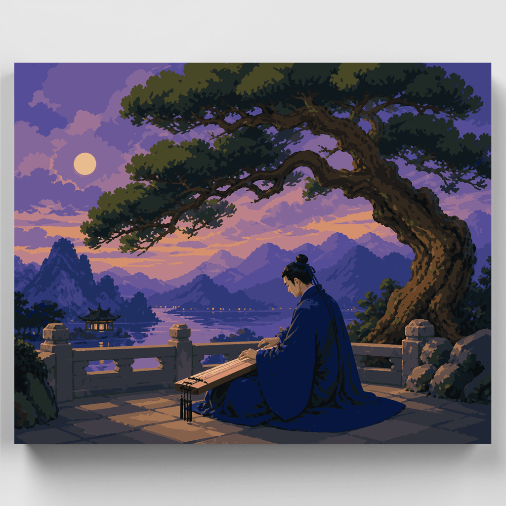 Intérprete de guqin al atardecer - Kit de pintura por números — Estándar