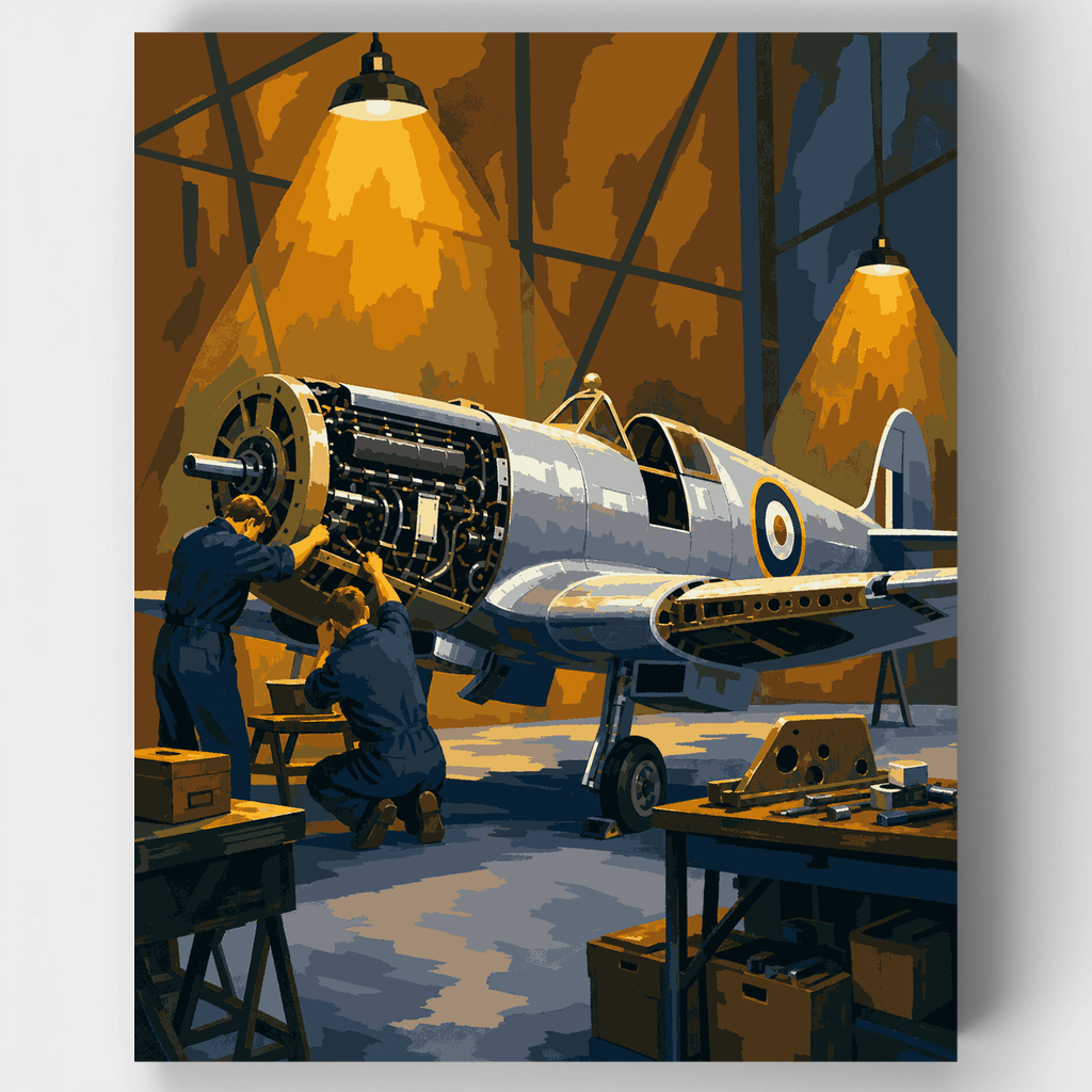 Trabajo en el motor del hangar - Kit de pintura por números — Estándar