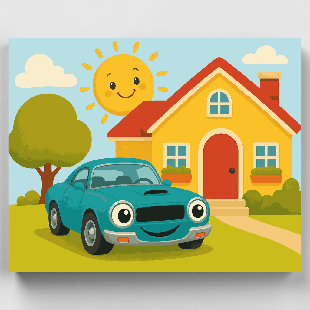 Kit de pintura por números - Coche clásico y casa soleada — Estándar