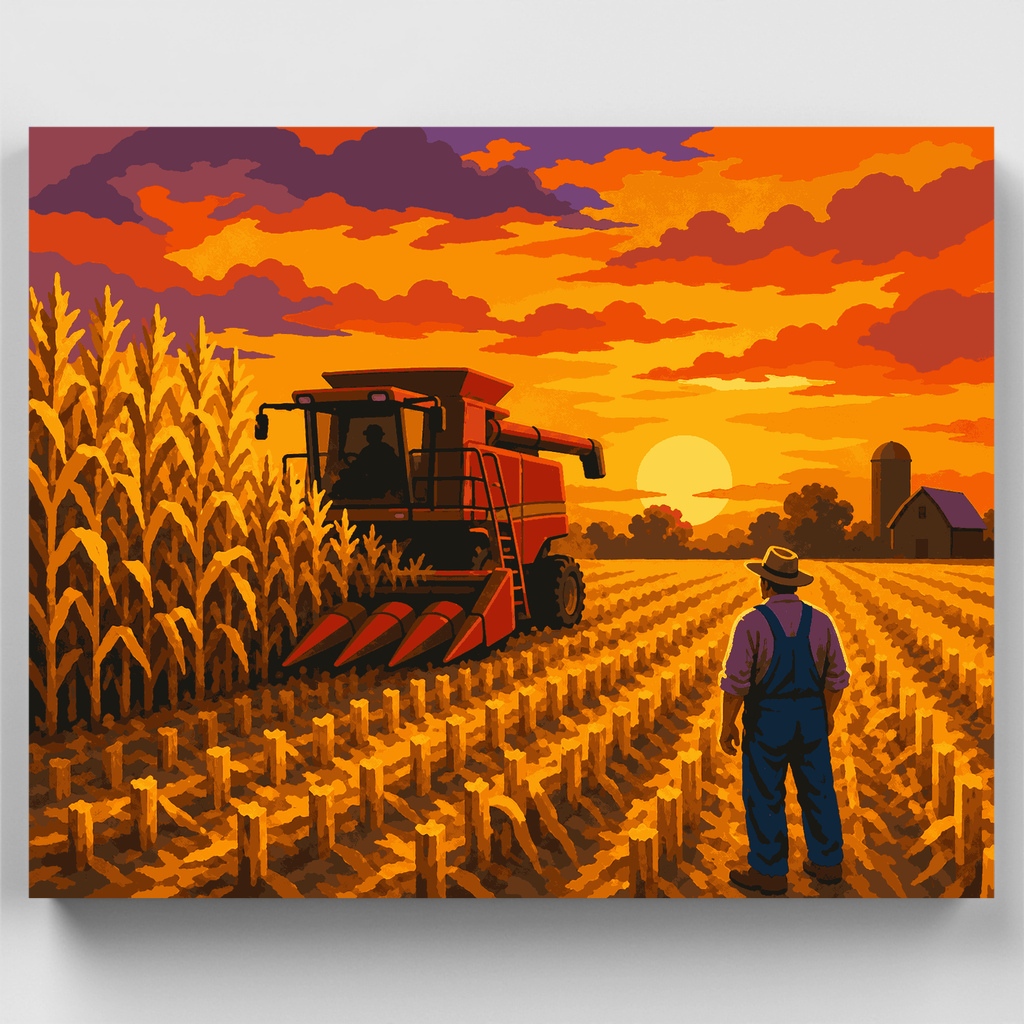 Kit de pintura por números: Atardecer en la granja — Estándar