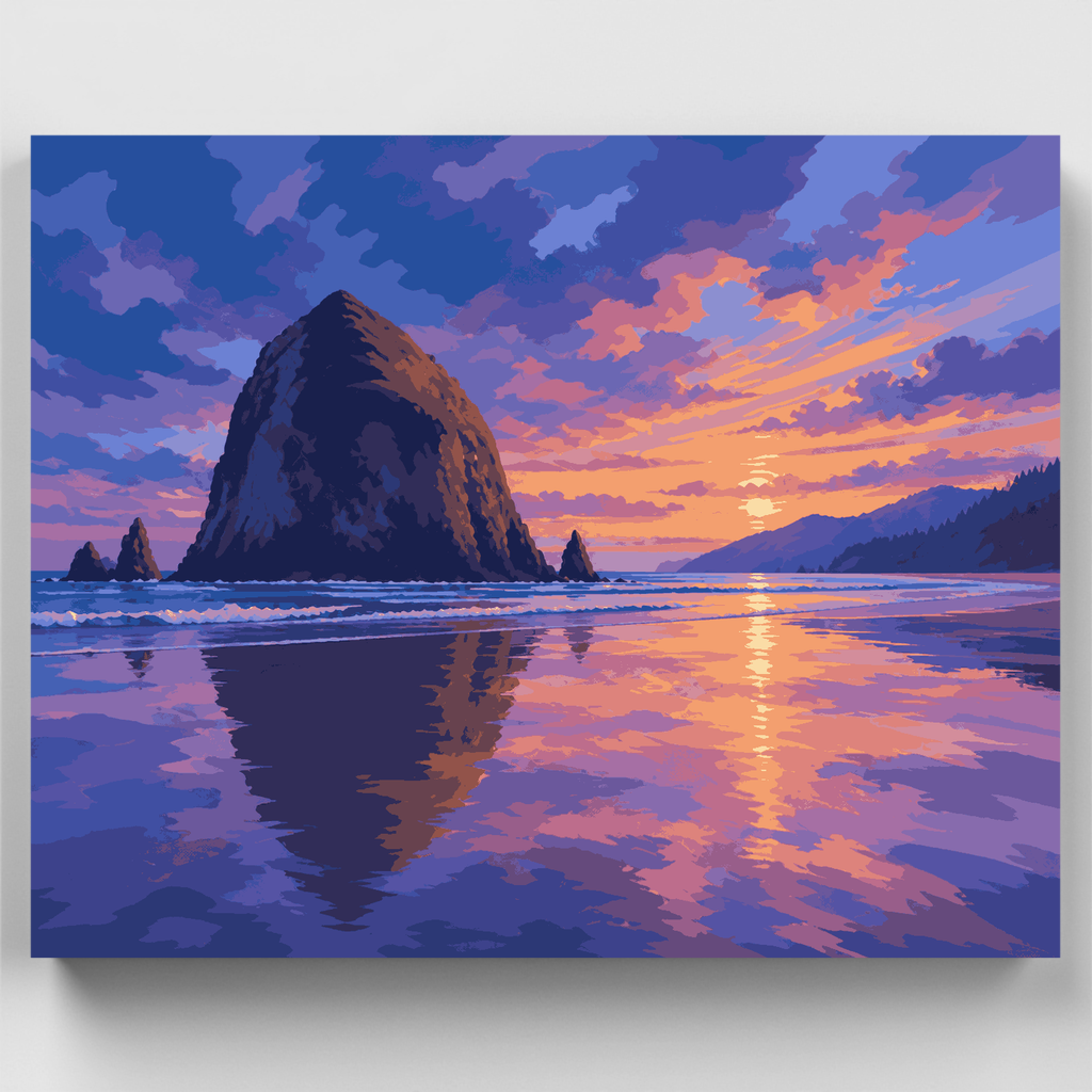 Atardecer en Haystack Rock - Kit de pintura por números — Estándar