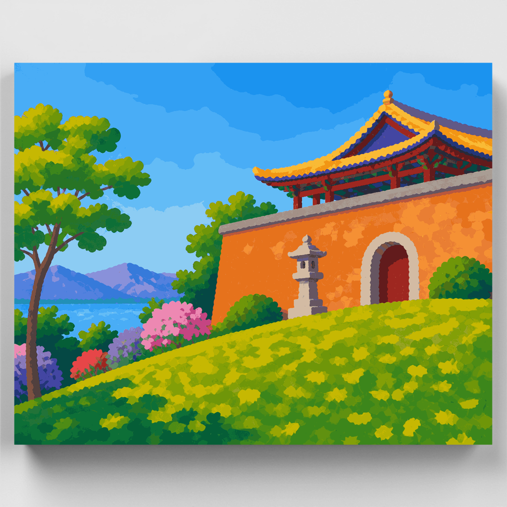 Puerta del templo en la ladera - Kit de pintura por números — Estándar
