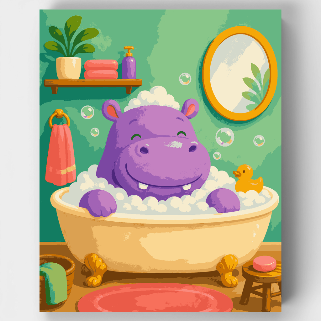 Hora del baño del hipopótamo - Kit de pintura por números — Estándar